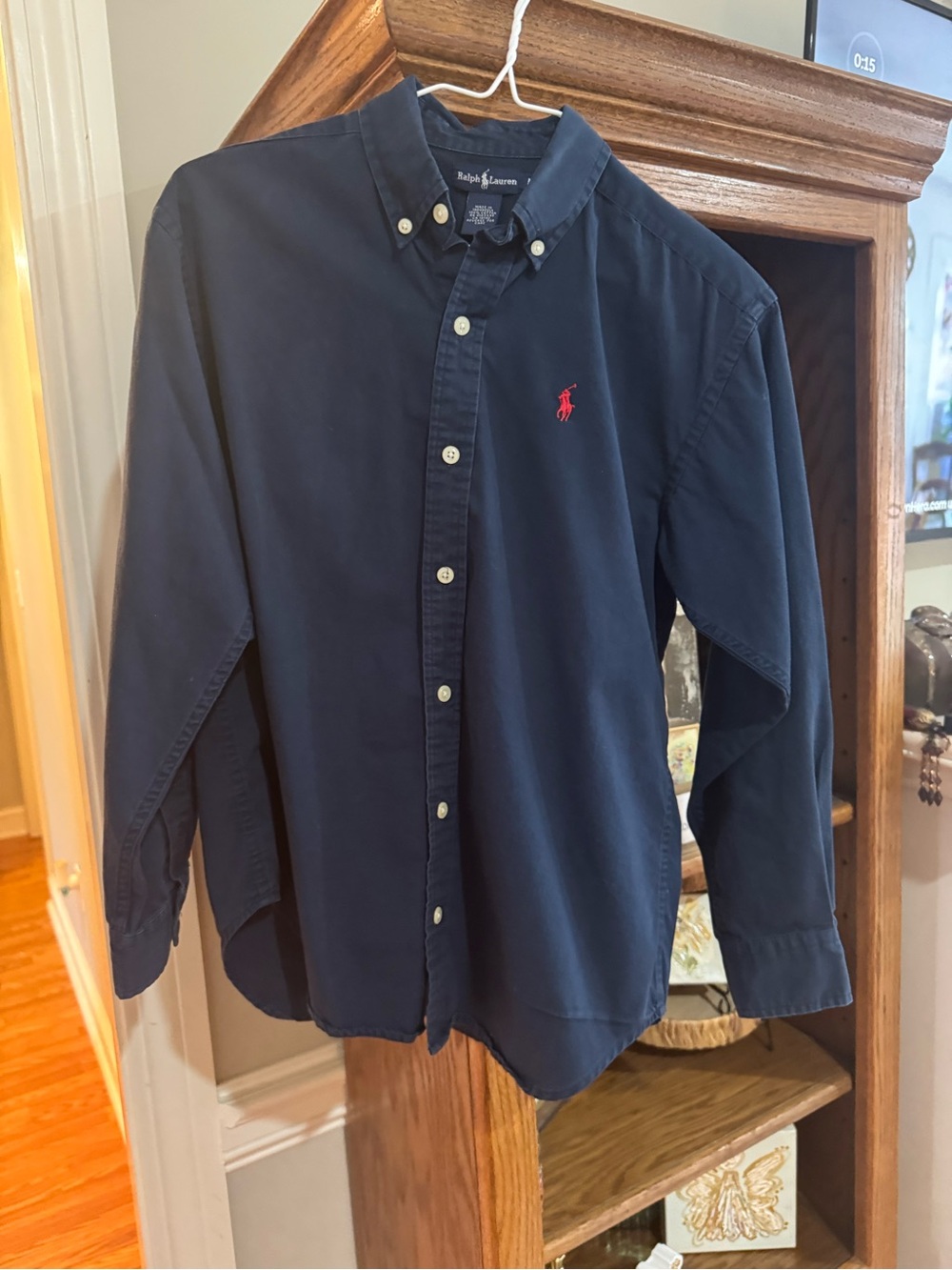 Ralph Lauren Navy Button-Down Shirt with Red Pony